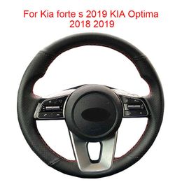 Customised Original Car Steering Wheel Cover For Kia Forte S 2019 Kia Optima Leather Braid For Car Steering Wheel Wrap Black J220808