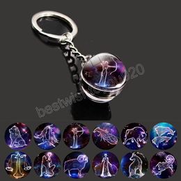 12 Constellation key ring Starry Sky Luminous Keychain Time Stone Glass Ball Key Chain Accessories Pendant Keyring Gifts