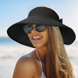 Women Summer Visors Hat Foldable Sun Cap Wide Large Brim Straw Hats Chapeau Lady Beach UV Protection Caps 220629