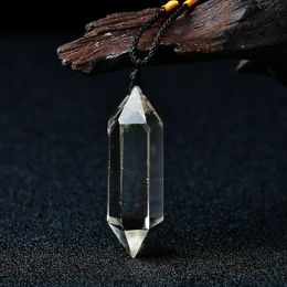 Pendant Necklaces Natural White Quartz Clear Crystal Double Pointed Column Charm Reiki Healing Energy Wand Fashion Jewelry GiftPendant Neckl