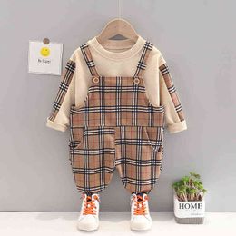 Children's suit spring and Autumn New Korean small lattice fashion suspender suit boys' long sleeve