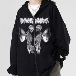 Men's Jackets Men's Y2K Aesthetic Gothic Hoodie Halloween Graphic Skeleton Print Long Sleeve Zip Up Sweatshirts Jacket 90s Coat Streetwe