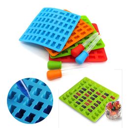 4 Color 53/50 Cavity Silicone Gummy Bear Chocolate Mold Candy Maker Ice cube Tray Jelly Moulds with free dropper LX4545