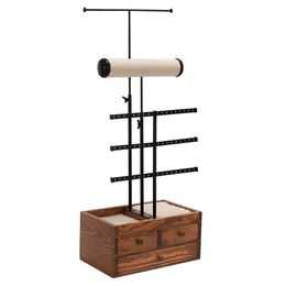 Jewellery Pouches Bags Wooden 5 Tier Stand Holder Adjustable Height Tower With Large Tray For Necklaces Earrings BraceletsJewelry