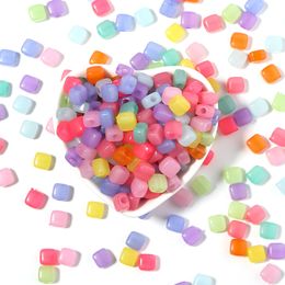 100pcs/lot Diy Loose Bead for Jewellery Bracelets Necklace Making Accessiroes Crafts Acrylic Block Suqare Candy Colour Kids Handmade Beads