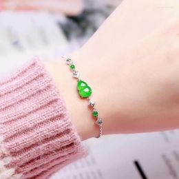 Link Chain Sterling Silver S925 Inlaid Chalcedony Full Green Bracelet Gourd Holiday Flower Gift Japanese And Korean Affordable