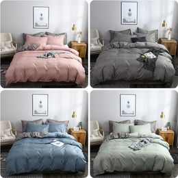 North America Plain AB Double-sided Design Duvet Cover Set King Queen Size Double Bed Quilts Covers Comforter Cover Bedding Sets 220423