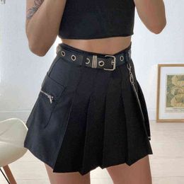 Temperament Age-reducing Chain Belt Pleated Skirt Thin Hip Skirt Fashion Pocket Skirt T220819