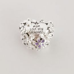 Mom Daisy Heart Dangle Charm 925 Silver Pandora Charms for Bracelets DIY Jewellery Making kits Loose Bead Silver Enamel & Clear CZ 791155C01