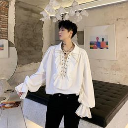 Decoration Big Summer Shirt Men Sexy Couple Solid Colour Stand Collar Slim White Long Sleeve Camisa Masculina Shirts Eg50sh Men's Casual