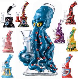 Octopus Hookahs Halloween Style Heady Glass Bongs Showerhead Percolator Oil Dab Rigs 14mm Joint Water Pipes With Bowl In Stock