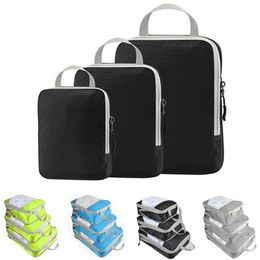 Duffel Bags 3/4/6pcs/set Compression Packing Cubes Travel Storage Bag Luggage Suitcase Organiser Set Foldable Waterproof Nylon MaterialDuffe