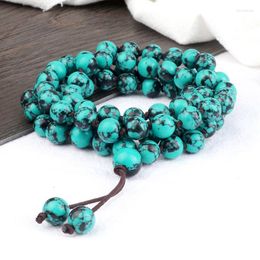 Beaded Strands 8MM Blue Black Turquoises Multilayer Bracelet Prayer Natural Healing 80 Beads Necklace Women Wrist Bangle Jewellery Gift Men La