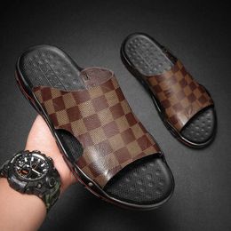 Top Quality Summer Leather Casual Men Outdoor Fashion Luxury Beach Slippers Non-slip Light Walking Shoes Big Size 47 48 Designer Classic luxury