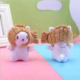 1Pcs Hoodable ldren Toys Cute Taiyaki Cat Plush Keychain Clothes Backpack Accessories Pop Pendant 12Cm J220729