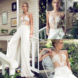 riki dalal wedding Canada - Riki Dalal 2018 Modest A Line Wedding Dress Jumpsuit With Removable Skirt Lace Applique Bridal Gowns Custom Made Wedding Dress195s