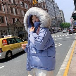 Winter Puffer Jacket White Women Oversize Hooded Parka Coat Fur Thicken Women's Winter Coat Oversize Quilted Jacket With Fur 201126