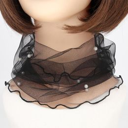1pc Transparent Collar Scarf With Fake Pearl Mesh Necklace For Elegant Women Girl Circle Autumn Clothing Accessories