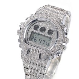 Роскошные полные алмазные часы Gold Watches Дизайнерские мужские часы высококачественные модные электронные цифровые наручные часы