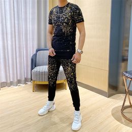 Spring and summer new hot diamond brand design sportswear casual men s short sleeve suit 2020 Tracksuit LJ201126