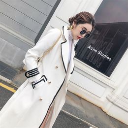 Korean Style Woollen Coat Women Winter Double Breasted Slim Long Military Wool Coat White Pockets Thick Warm Work Office Overcoat LJ201109