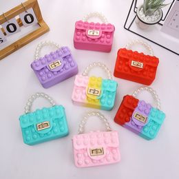 -Little Girl Silicone Jelly Coin Purse Kids Crossbody Double Sudble Bubble Pearl Chain Bags 1762 T2