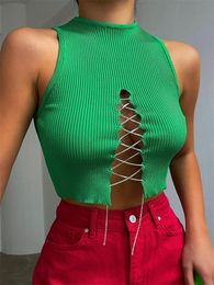 Women's Tanks & Camis CHRONSTYLE Chain Criss-cross Knitted Summer Tube Tops Cropped Party Clubwear 2022 Sexy Woemn Sleeveless Tank Bodycon S