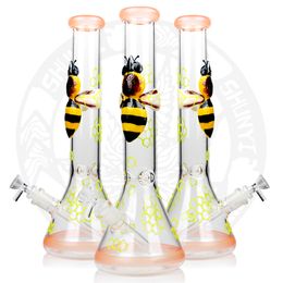 14 Inches glass Pipes Smoke bongs Hookah Cool Bongs 7 mm thikcness 3D hand-printing Bumblebee glow in the dark bong wholesale
