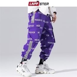 LAPPSTER Mens Streetwear Print Cargo Pants Overalls Men Hip Hop Joggers Pants Trousers Pocket Black Casual Track Pants 201130
