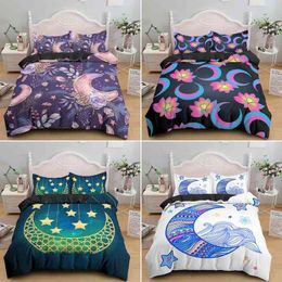 Nordic Style Duvet Cover King Queen Size Stars Moon Pattern Bedding Set for Kids Teens Adults Flowers Comforter Pillowcase