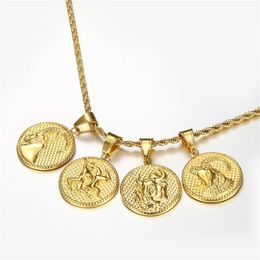 12 Zodiac Sign Horoscope Pendant Necklaces for Mens Womens Gold Aries Leo 12 Constellations Dropshipping Necklace Jewellery 201013