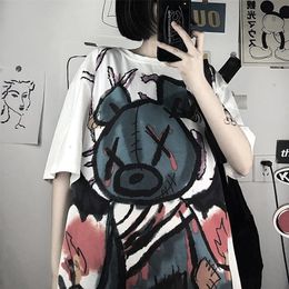 Women Gothic Anime T Shirt Graphic Bear Tshirt Short Sleeve Korean Pastel Goth Kawaii Clothes Grunge Tops Tee Shirt Femme 220407
