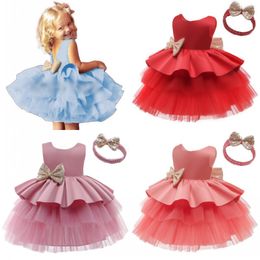 Multicolor Fashion Princess Dresses Contrast Colour Bow Puffy Skirt With Skirt Support Childrens Dress 39xy D3