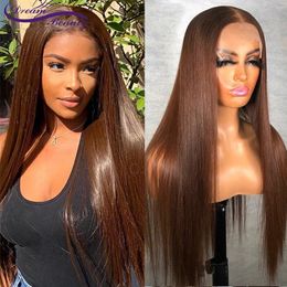 13x4 Brown Coloured Straight Lace Front Wigs Brazilian 180% Synthetic Wigs Simulation Human Hair For Black Women PrePlucked