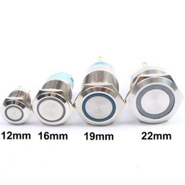 Switch 12/16/19/22mm Waterproof Metal Push Button With Ring LED Light Red Blue Green Yellow Locking Momentary PC Car Horn ButtonSwitch