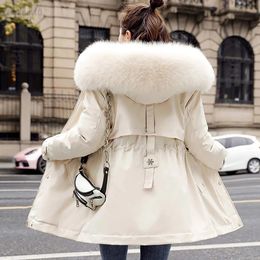 Parka Women Long Winter Jacket Cotton Padded Thick Drawstring Fur Liner Winter Jacket Female Warm Casual Zipper Hooded Outfits L220725