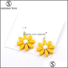 Dangle Chandelier Earrings Jewellery Korean Style Daisy Flower Cute Resin Sunflower For Women Girls Lovely Je Dh76C