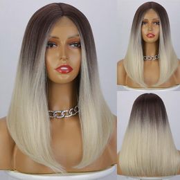 Brown Golden Synthetic Wig Long Straight Curly Hair Wigs Wholesale