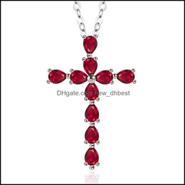 Pendant Necklaces Cross Necklace Purple Zircon Punk Y2K Heart Chain For Woman Jewelry Accessories Crystals Newdhbest Drop D Newdhbest Dhnyk