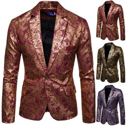 Casual Blazer Jacket Suit Party Suit Highend Fashion Luxury Mens Golden Floral Blazers Business Casual Suit 220704