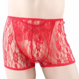 Underpants Mens Sexy Lingerie Closed Penis Gay Male Floral Lace See Through Jockstraps Bulge Pouch Boxer Briefs Men's PantiesUnderpants