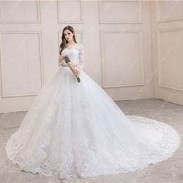wedding ball gown with lace sleeves Canada - Other Wedding Dresses Dress 2022 Full Sleeve Sexy V-neck Sweep Train Ball Gown Princess Luxury Lace Vestido De Noiva Plus Size
