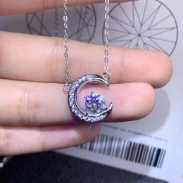Pendants Arrival 1 Round Brilliant Cut Diamond Test Past D Colour Moissanite Moon Shaped Pendant Necklace Chain Gemstone Jewellery