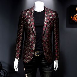 Autumn Slim Fit Blazer Men Lattice Stage Casual Suit Coats Silver Burgundy Green Men Groom Wedding Suit Lattice Blazer 220801