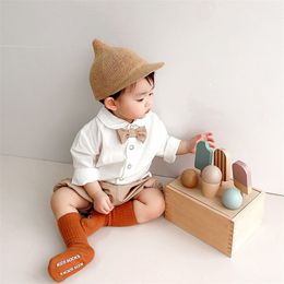 MILANCEL Autumn Baby Clothing Set Toddler Gentleman Boys Suit Bow Tie Blouse And Shorts 2 Pcs Birthday Clothes 220507