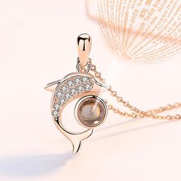 Chains Languages Rose Projection Necklace I Love You Pendant For Lovers A Long Necklaces Gold Crystal NecklaceChains ChainsChains