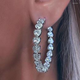 Hoop & Huggie Fashion Pure 925 Sterling Silver Love Heart Large Earrings Micro Zirconia Stones Women JewelryHoop HuggieHoop Kirs22