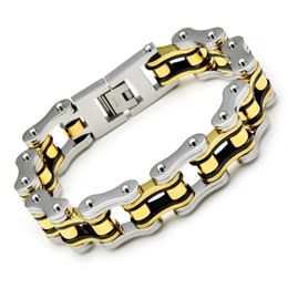 16mm Heavy Gold 316L Stainless Steel Bicycle Motorcycle Chain Bracelets Punk Cool Men Black Motor Biker Bike Link Bracelets Bangle Jewellery