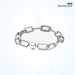 925 Sterling Silver Charms Round Clasp Chain bangle Fits Original Beads Fit Pandora Bracelet