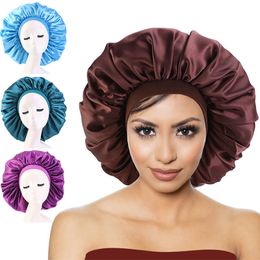 Women Extra Large Satin Nightcap Fashion Soft Elastic Hairband Round Cap Solid Colour Shower Hat Bandana Hijabs Bonnet